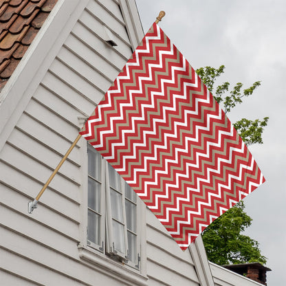 Red Beige And White Chevron Print House Flag