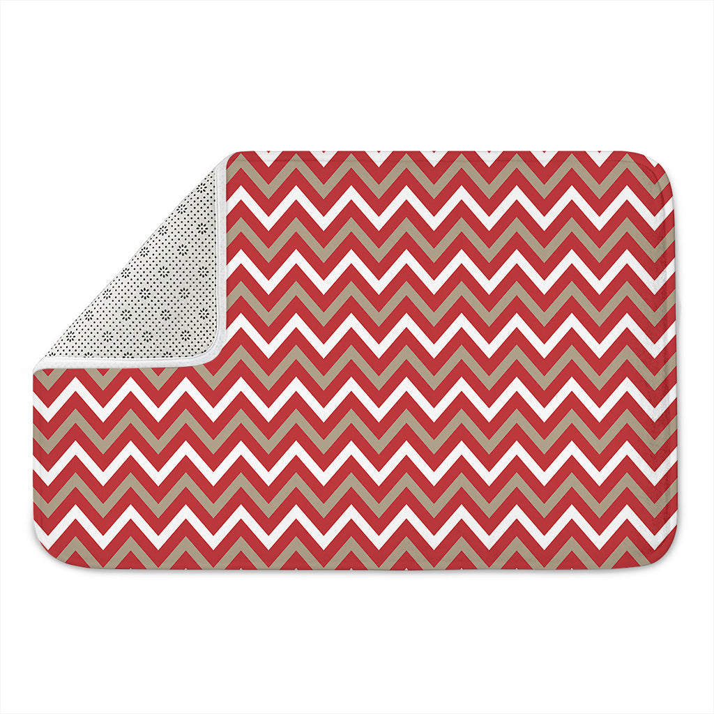 Red Beige And White Chevron Print Indoor Door Mat