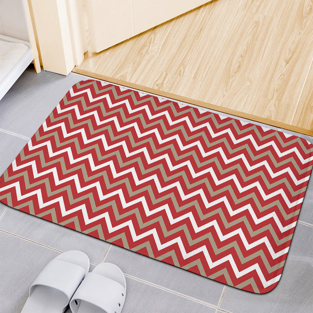 Red Beige And White Chevron Print Indoor Door Mat