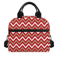 Red Beige And White Chevron Print Insulated Lunch Bag