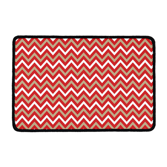 Red Beige And White Chevron Print Kitchen Mat