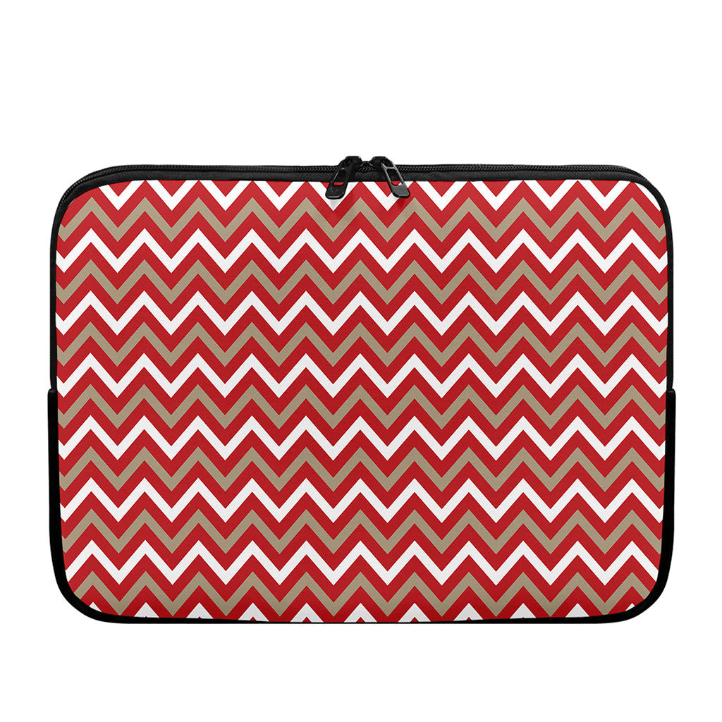 Red Beige And White Chevron Print Laptop Sleeve