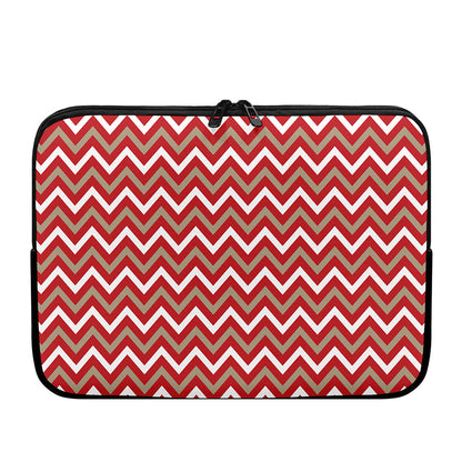 Red Beige And White Chevron Print Laptop Sleeve