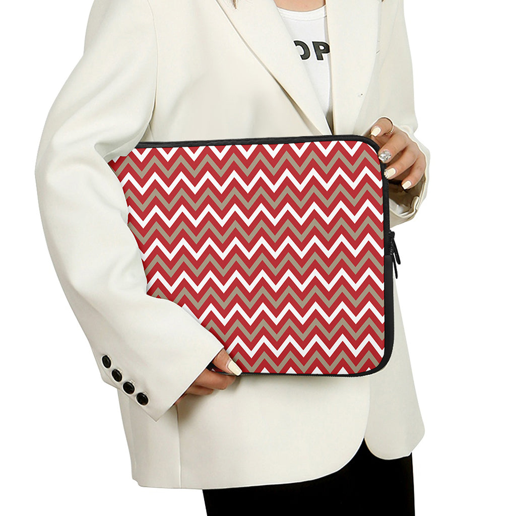 Red Beige And White Chevron Print Laptop Sleeve