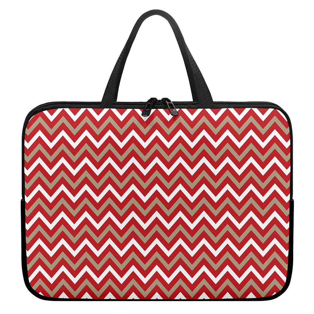 Red Beige And White Chevron Print Laptop Sleeve With Handle