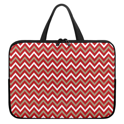 Red Beige And White Chevron Print Laptop Sleeve With Handle