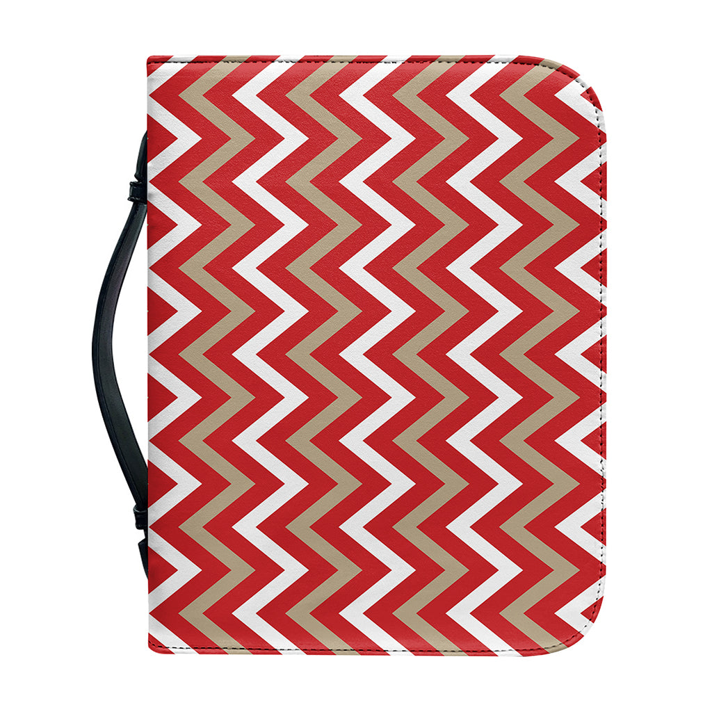 Red Beige And White Chevron Print Leather Bible Cover