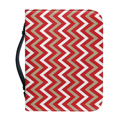 Red Beige And White Chevron Print Leather Bible Cover