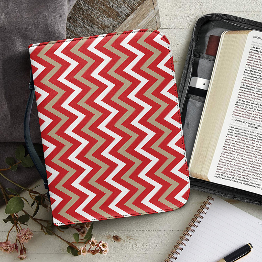 Red Beige And White Chevron Print Leather Bible Cover