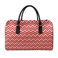 Red Beige And White Chevron Print Leather Duffel Bag