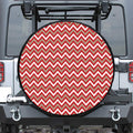 Red Beige And White Chevron Print Leather Spare Tire Cover