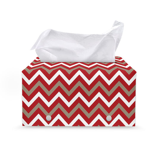 Red Beige And White Chevron Print Leather Tissue Box Cover