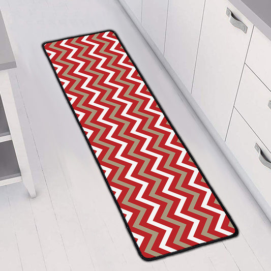 Red Beige And White Chevron Print Long Kitchen Mat