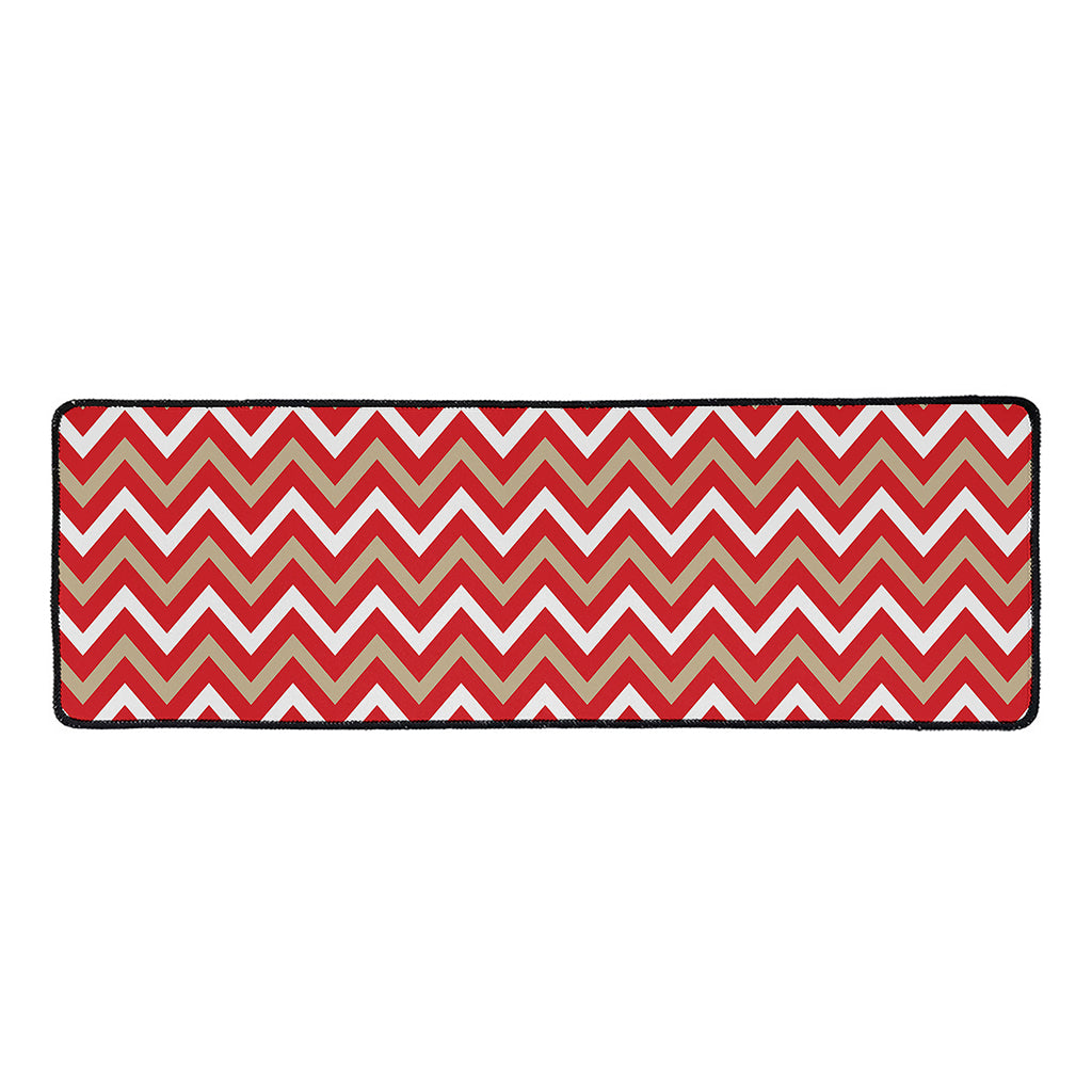 Red Beige And White Chevron Print Long Kitchen Mat