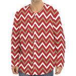 Red Beige And White Chevron Print Long Sleeve Baseball Jersey