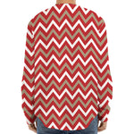 Red Beige And White Chevron Print Long Sleeve Baseball Jersey
