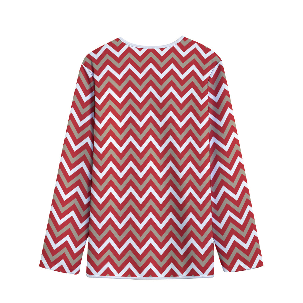 Red Beige And White Chevron Print Long Sleeve Short Coat