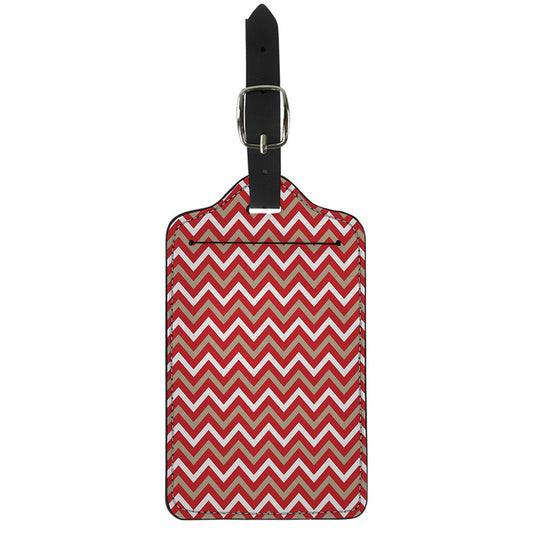 Red Beige And White Chevron Print Luggage Tag