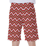 Red Beige And White Chevron Print Men's Beach Shorts