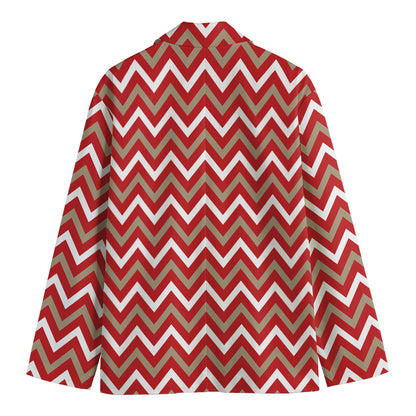 Red Beige And White Chevron Print Men's Blazer