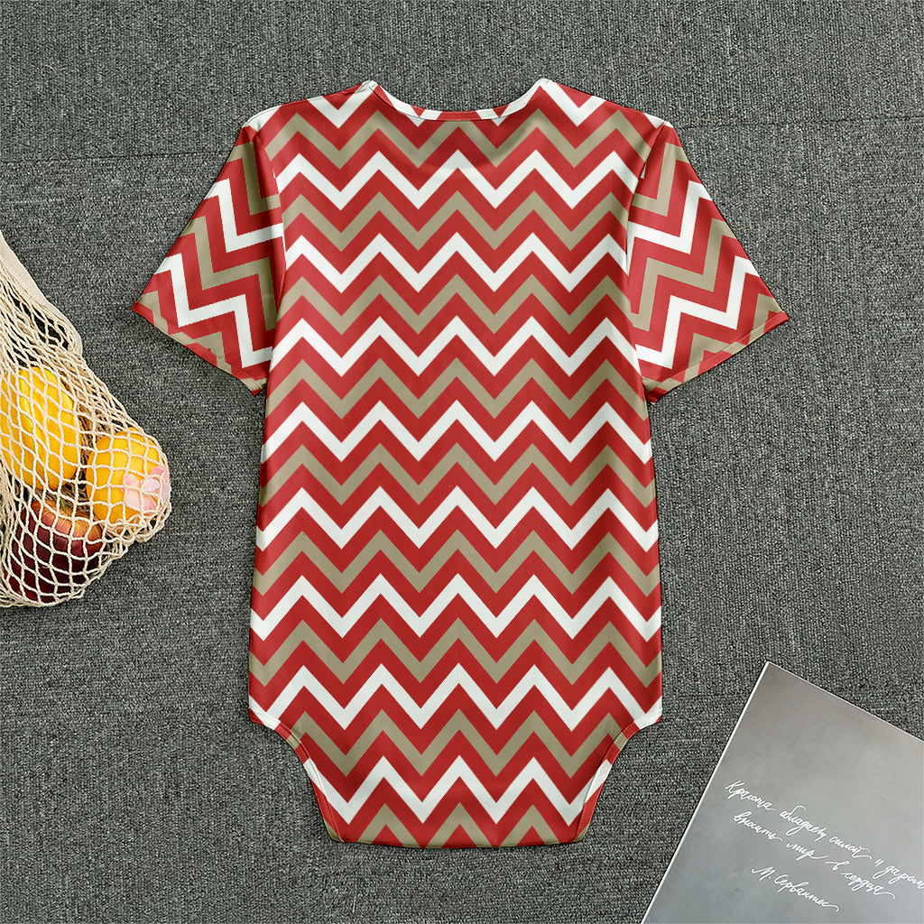 Red Beige And White Chevron Print Men's Bodysuit