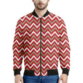 Red Beige And White Chevron Print Men's Bomber Jacket