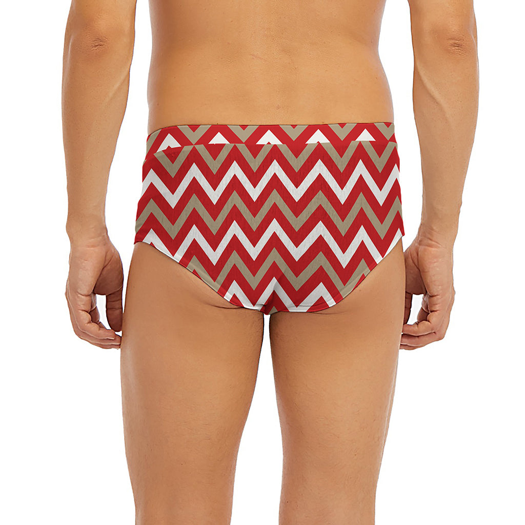 Red Beige And White Chevron Print Men's Briefs
