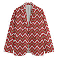 Red Beige And White Chevron Print Men's Cotton Blazer