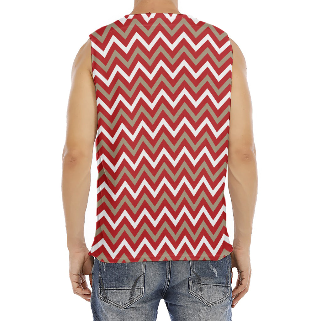 Red Beige And White Chevron Print Men's Fitness Tank Top