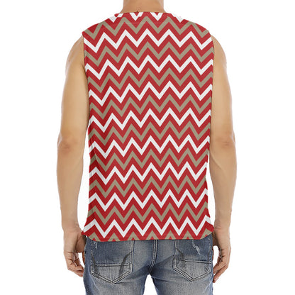 Red Beige And White Chevron Print Men's Fitness Tank Top