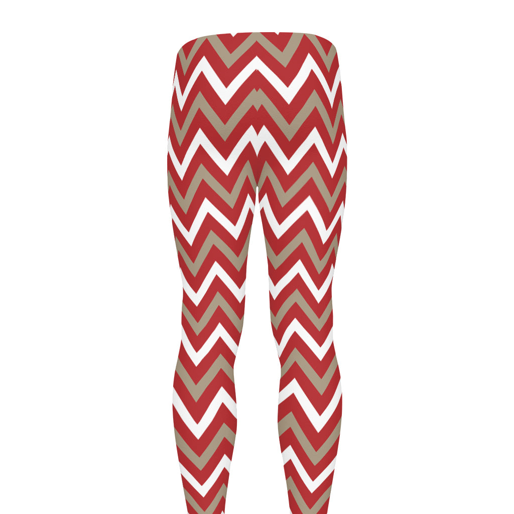 Red Beige And White Chevron Print Men's leggings