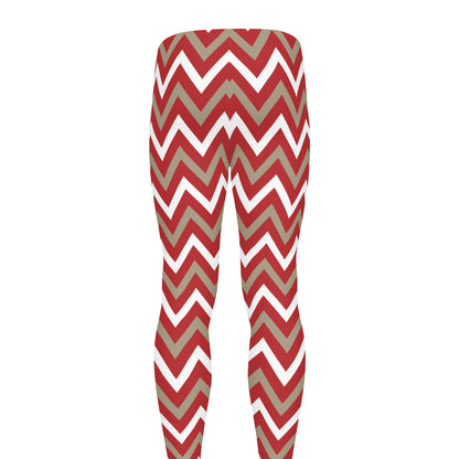 Red Beige And White Chevron Print Men's leggings