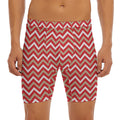 Red Beige And White Chevron Print Men's Long Boxer Briefs
