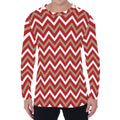 Red Beige And White Chevron Print Men's Long Sleeve T-Shirt