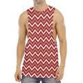 Red Beige And White Chevron Print Men's Muscle Tank Top