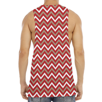 Red Beige And White Chevron Print Men's Muscle Tank Top