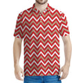Red Beige And White Chevron Print Men's Polo Shirt