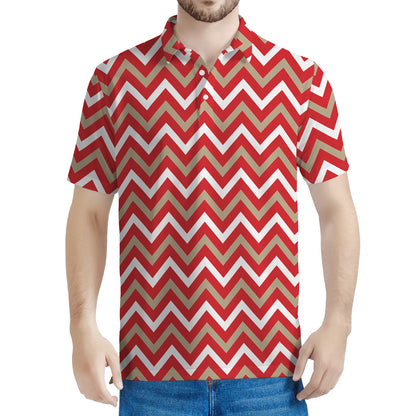 Red Beige And White Chevron Print Men's Polo Shirt