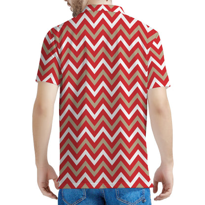 Red Beige And White Chevron Print Men's Polo Shirt