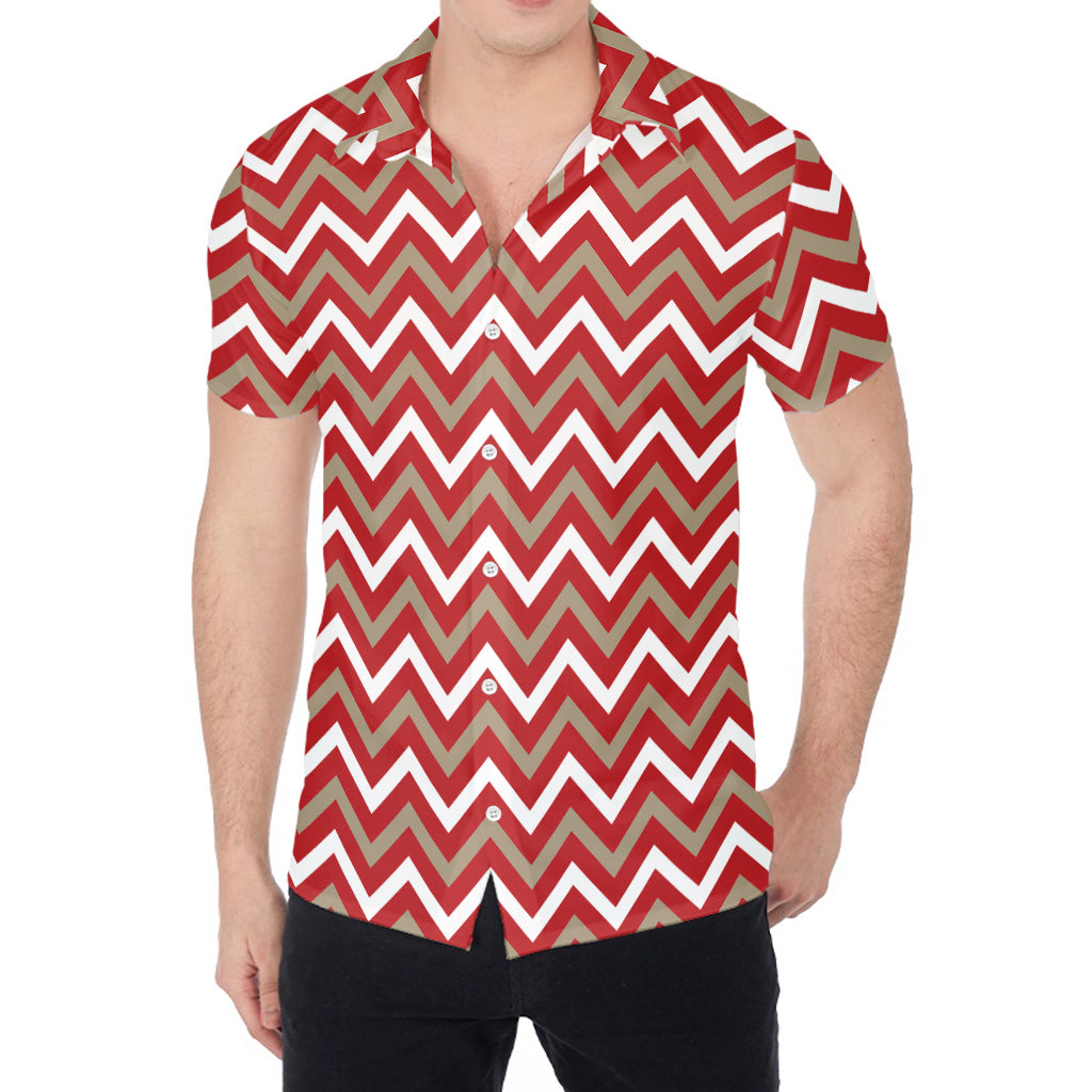 Red Beige And White Chevron Print Men's Shirt