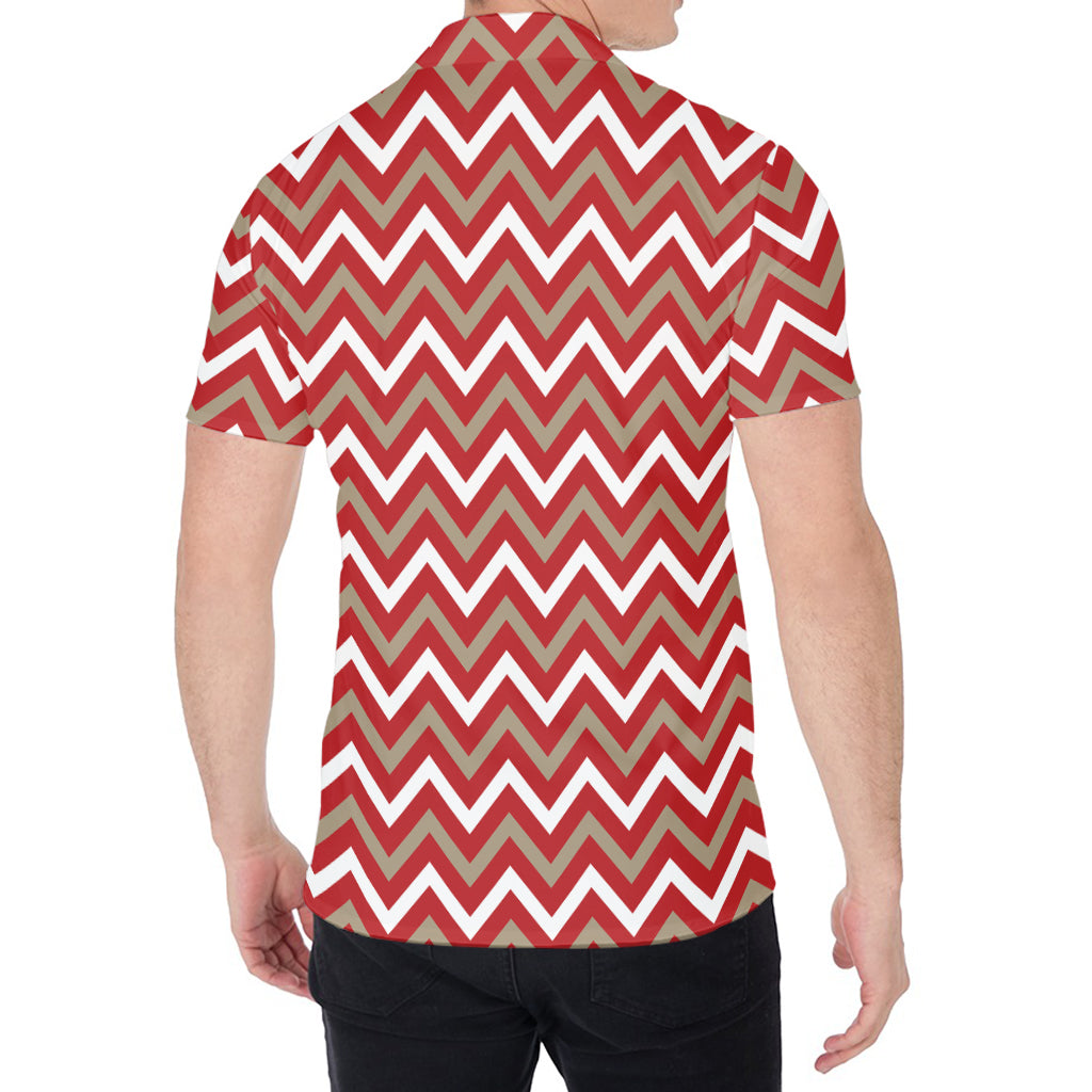 Red Beige And White Chevron Print Men's Shirt