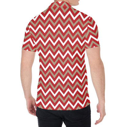 Red Beige And White Chevron Print Men's Shirt
