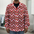 Red Beige And White Chevron Print Men's Shirt Jacket