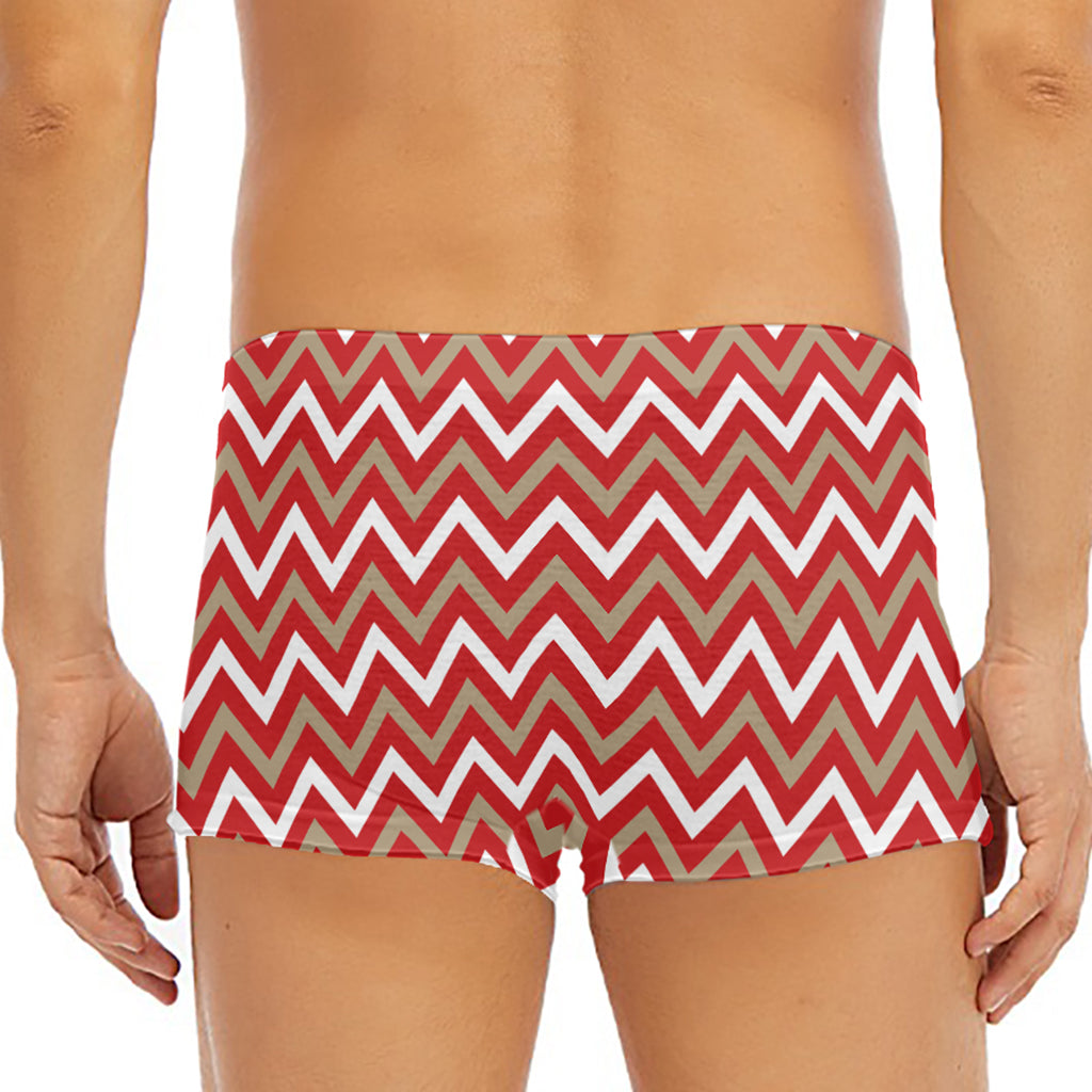 Red Beige And White Chevron Print Men's Short Boxer Briefs