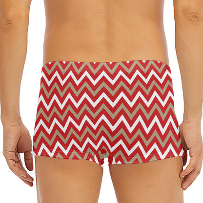 Red Beige And White Chevron Print Men's Short Boxer Briefs