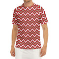 Red Beige And White Chevron Print Men's Short Sleeve Rash Guard
