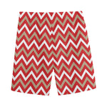 Red Beige And White Chevron Print Men's Sports Shorts