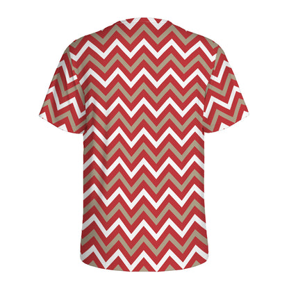 Red Beige And White Chevron Print Men's Sports T-Shirt