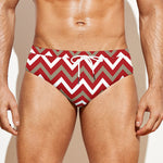 Red Beige And White Chevron Print Men's Swim Briefs