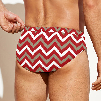 Red Beige And White Chevron Print Men's Swim Briefs